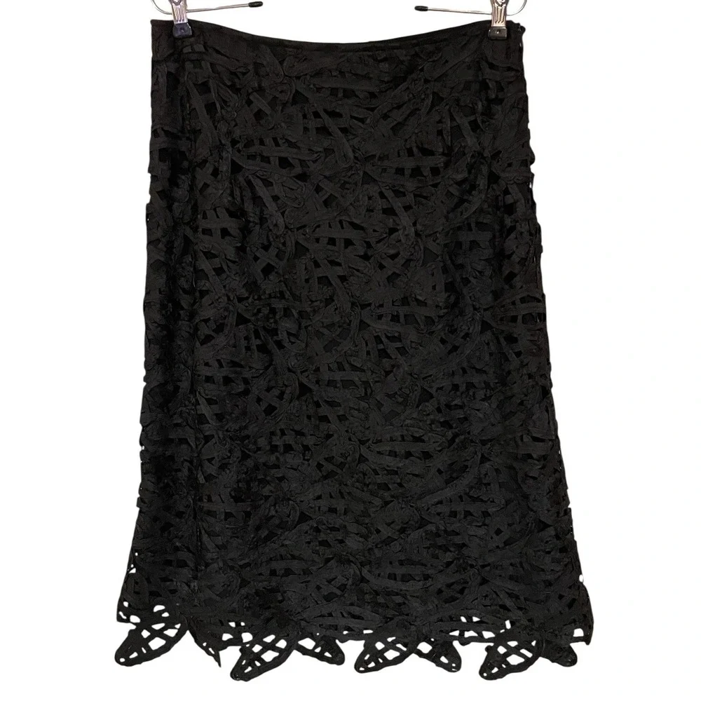 Sonia Speciale Black Ribbon Lace Skirt Whimsigoth Romantic‎ Luxury 44 8 Chic